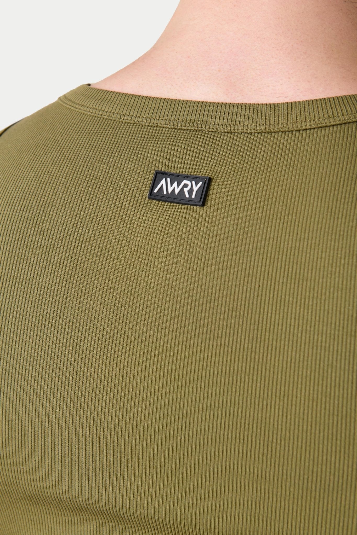 Awry Ribbed Tank Army Green — ribbed fabric detail and hip-length crop
