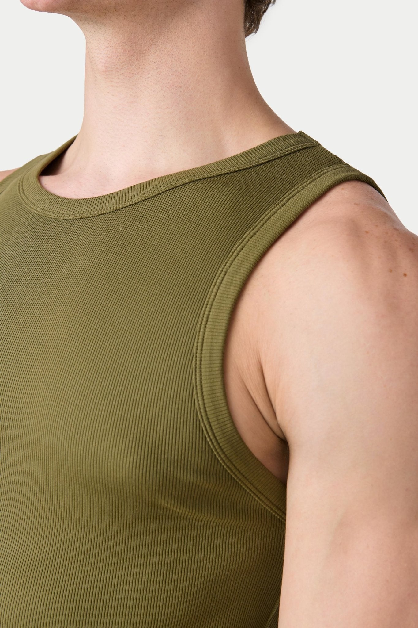 Awry Ribbed Tank Army Green — men's sleeveless tank top lifestyle styling