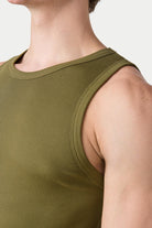 Awry Ribbed Tank Army Green — men's sleeveless tank top lifestyle styling