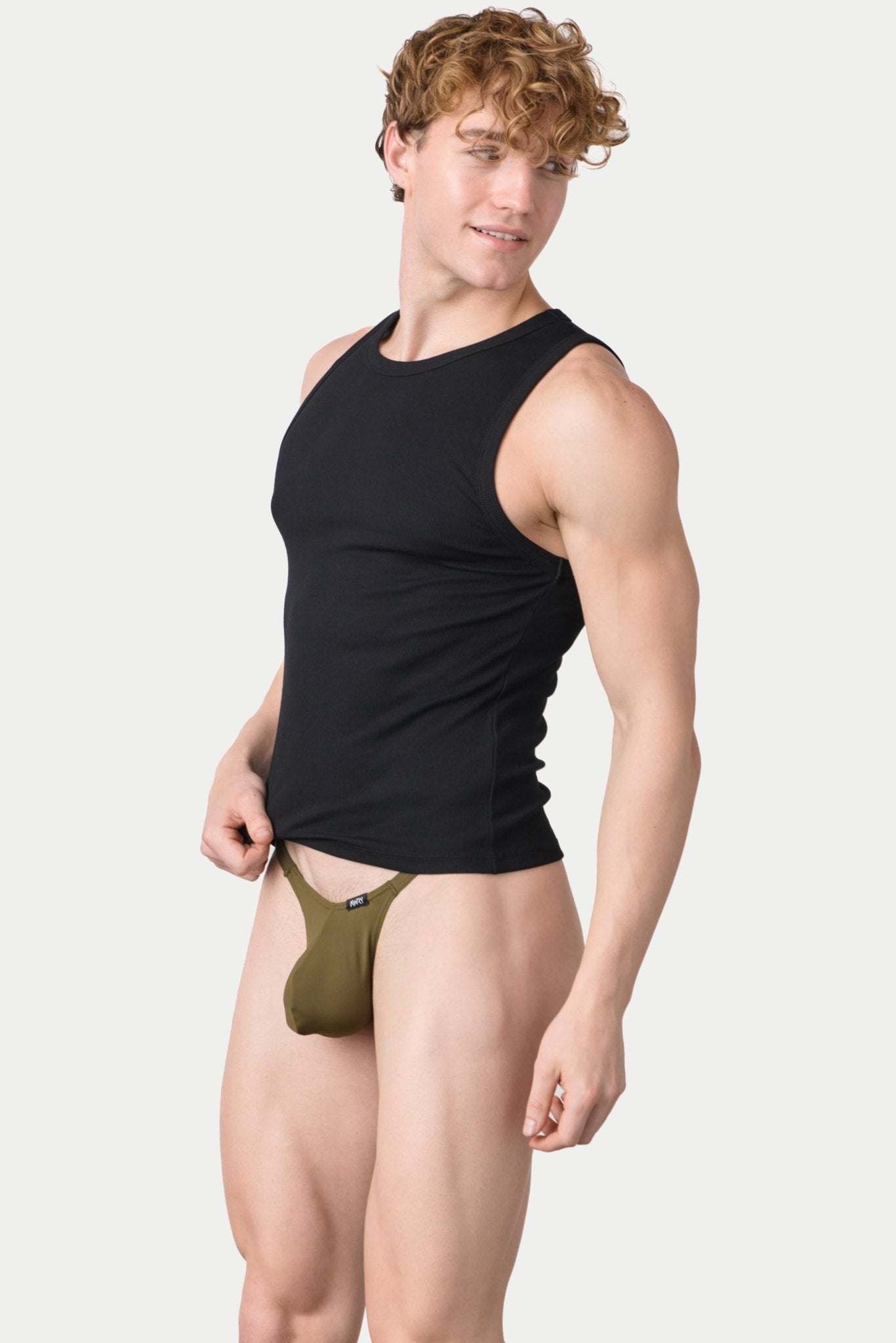 Awry Ribbed Tank Black — men's ribbed tank top shown with matching styles, side view