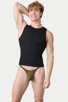 Awry Ribbed Tank Black — ribbed fabric detail and hip-length crop