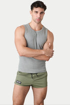 Awry Ribbed Tank Heather Gray — men's cropped ribbed tank top, front view