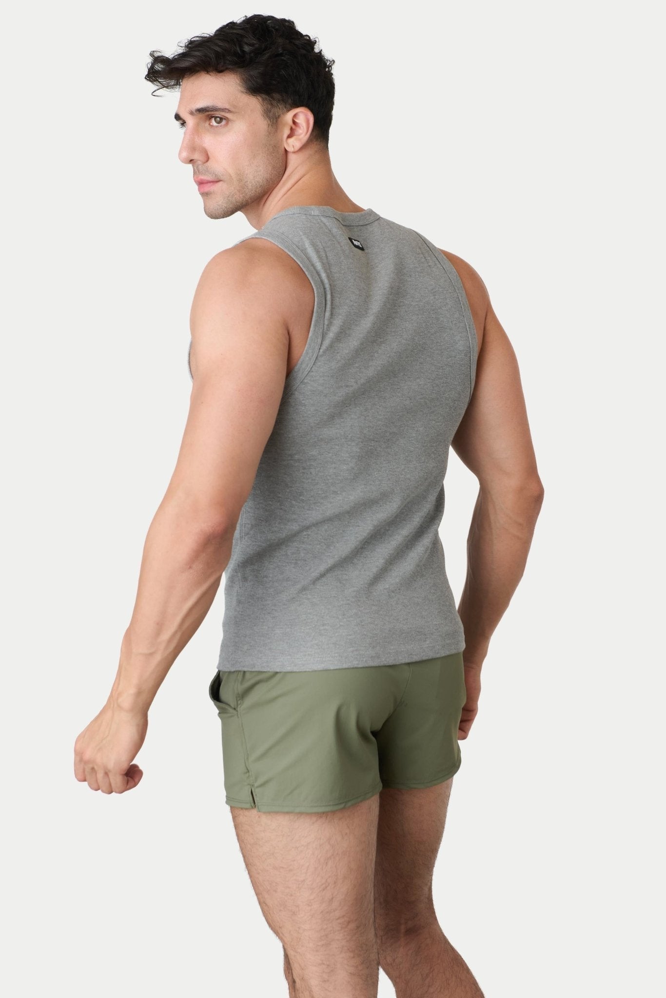 Awry Ribbed Tank Heather Gray — ribbed fabric detail and hip-length crop