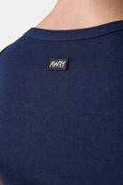 Awry Ribbed Tank Navy — men's fitted ribbed tank top, back view