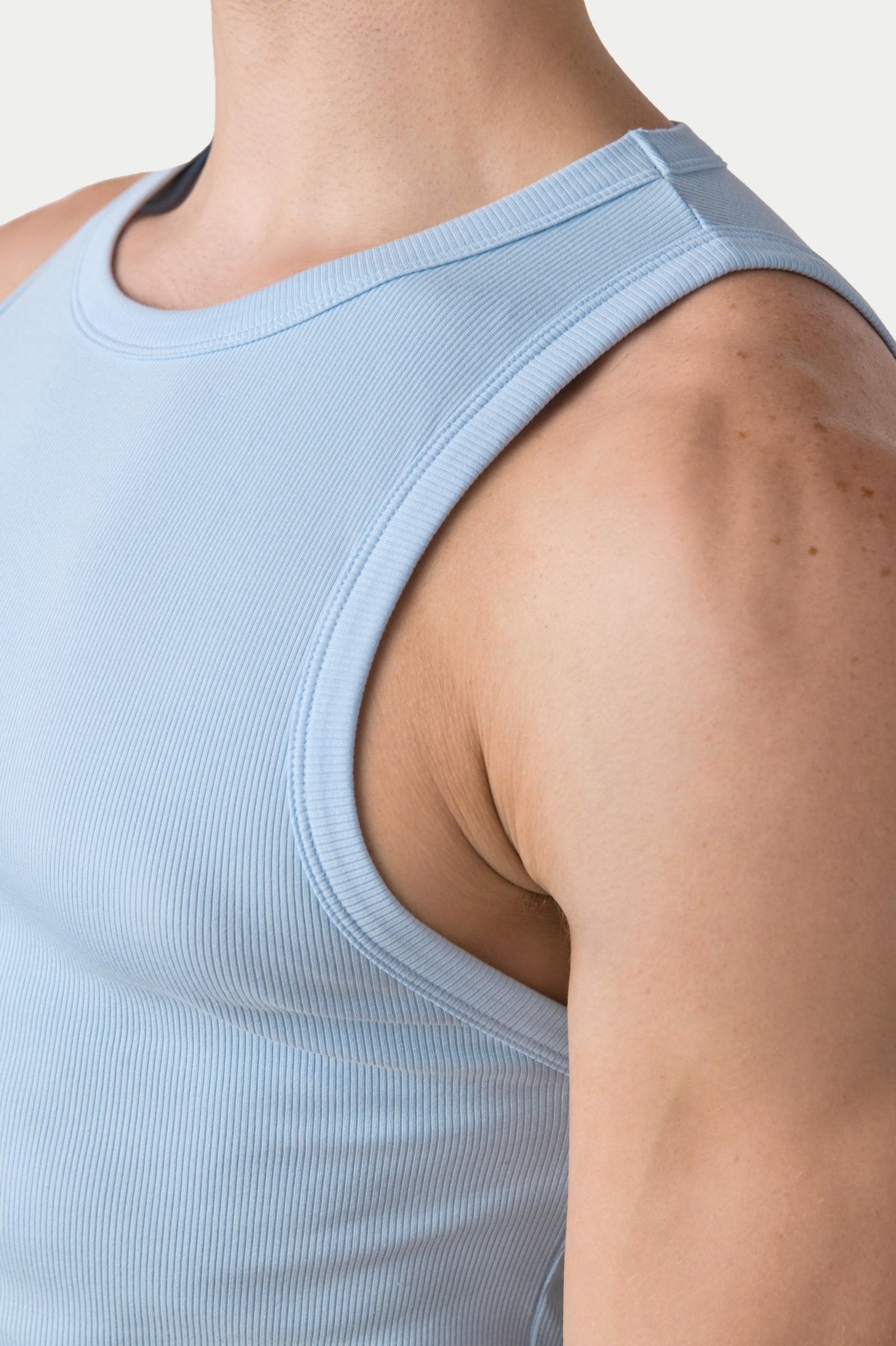 Awry Ribbed Tank Sky Blue — men's soft ribbed cropped tank, alternate size view