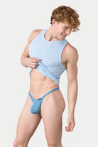 Awry Ribbed Tank Sky Blue — men's ribbed tank top shown with matching styles, side view