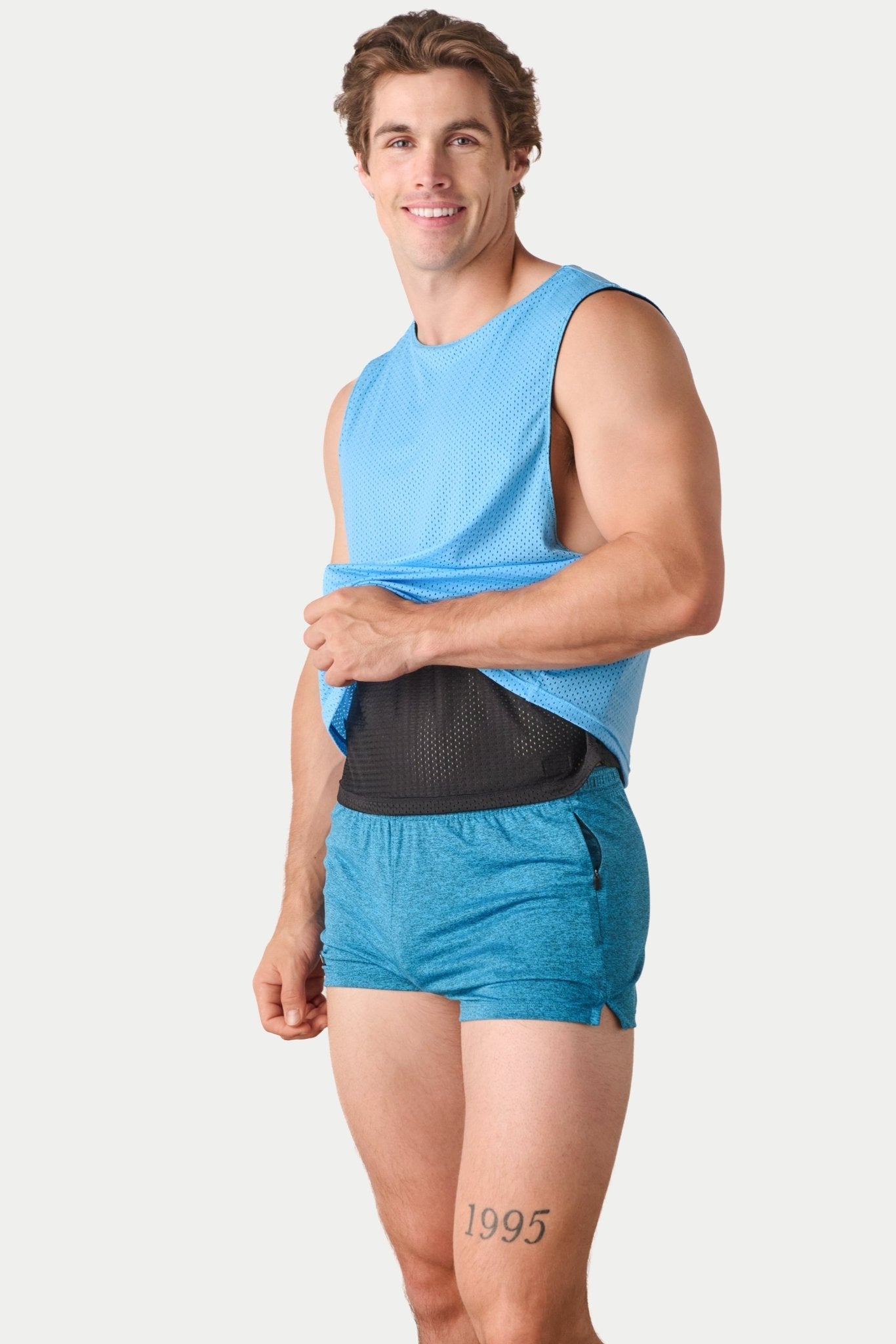 Awry Rookie Reversible Tank Black & Blue — detail of reversible mesh fabric and basketball jersey-inspired design