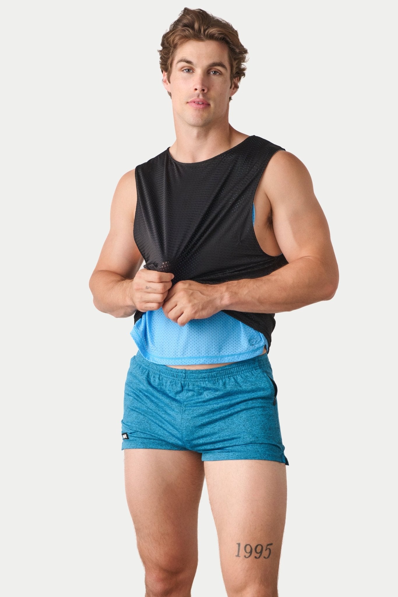 Awry Rookie Reversible Tank Black & Blue — men's mesh crop tank side one, front view