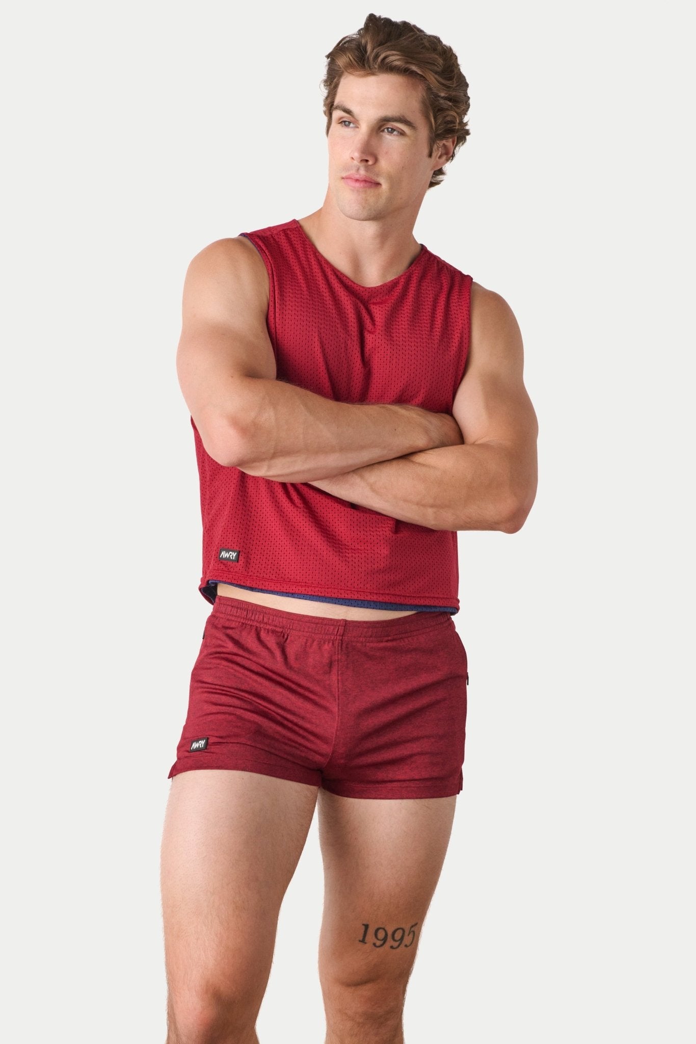 Awry Rookie Reversible Tank Navy & Red — detail of reversible mesh fabric and basketball jersey-inspired design