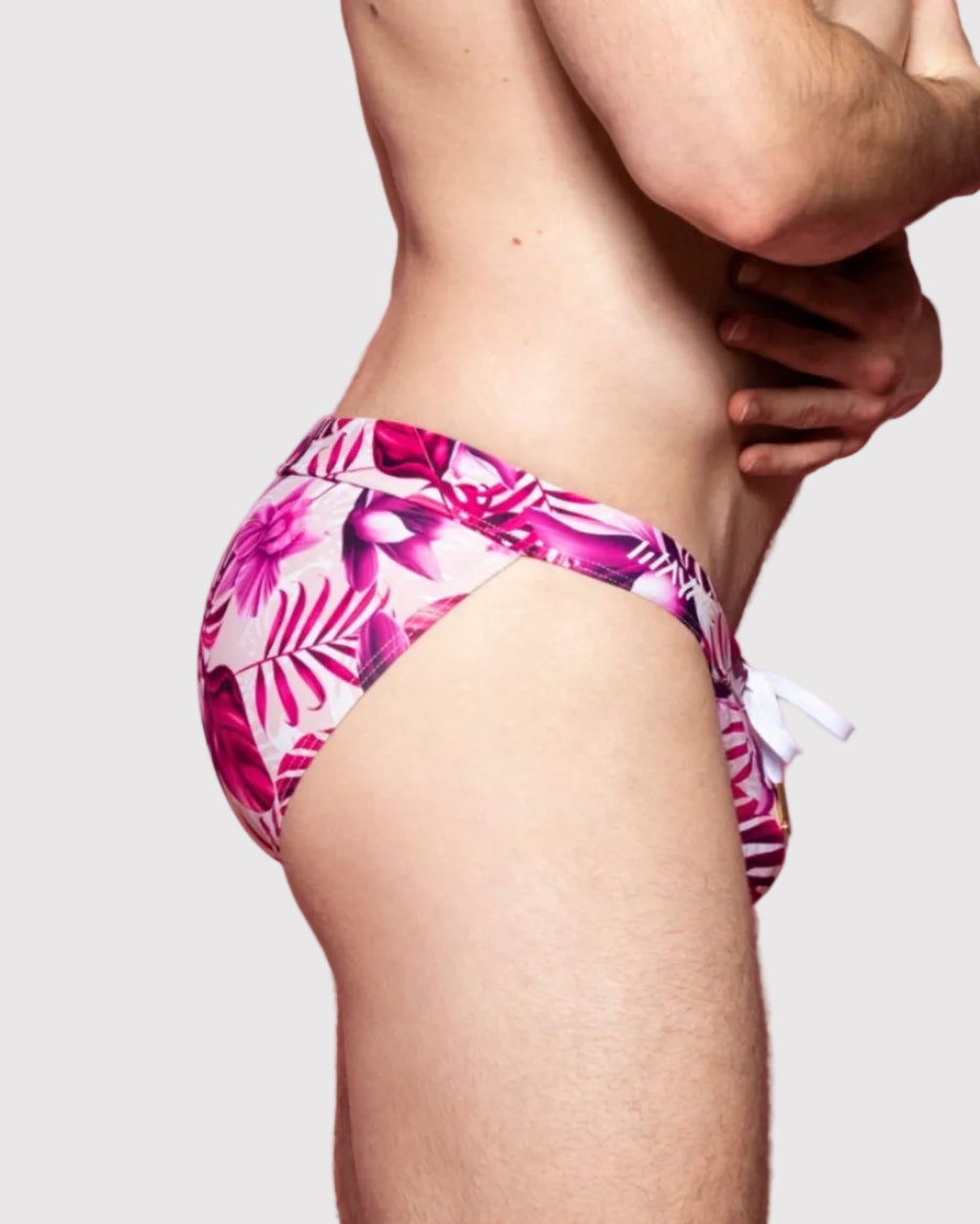 Wayne Malibu Sport Brief Sunset Geometric - men's swim brief side profile, side view
