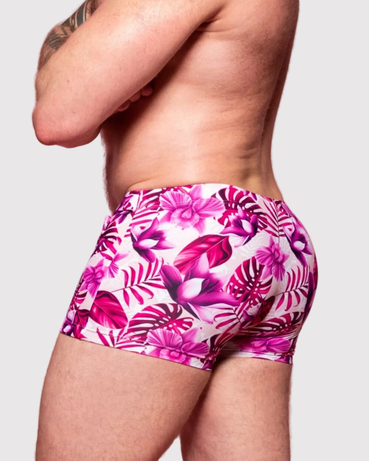 Wayne Malibu Belted Trunk Sunset Print - men's swim trunk side view