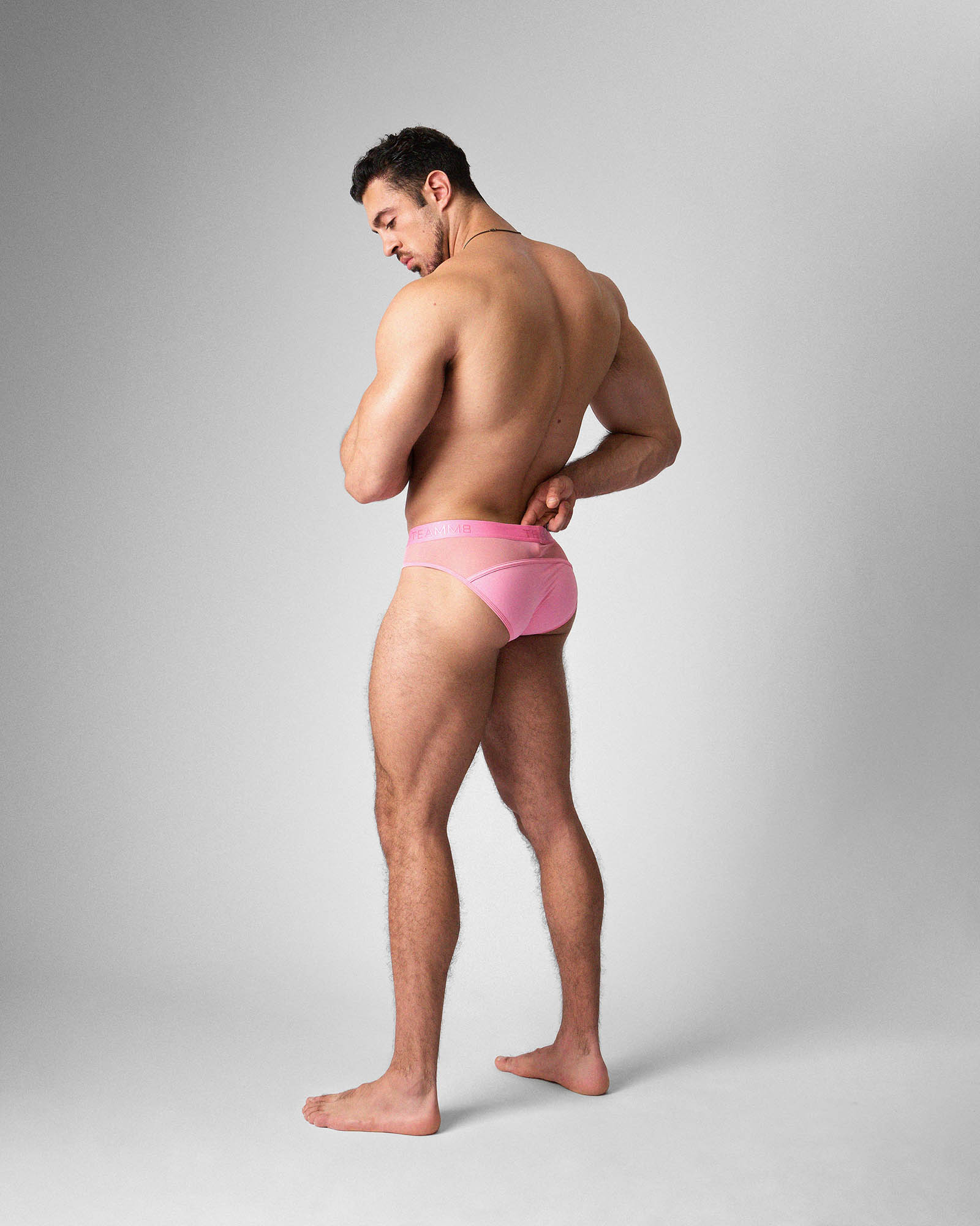 Teamm8 Score Sheer Slim Brief Blush - shaped front pouch detail close-up