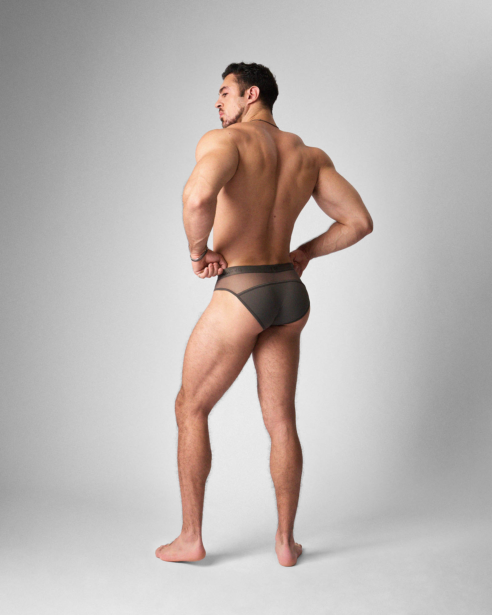 Teamm8 Score Sheer Slim Brief Pewter - tone-on-tone waistband detail close-up