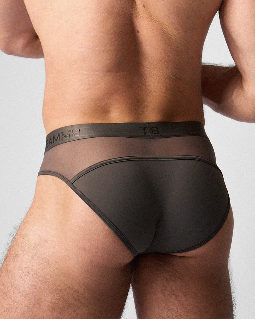 Teamm8 Score Sheer Slim Brief Pewter - mens sheer briefs peek-a-boo sheer back insert
