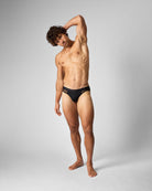 Teamm8 Score Sheer Slim Jockstrap Onyx - mens sheer jockstrap underwear sheer side inserts front view