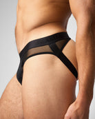 Teamm8 Score Sheer Slim Jockstrap Onyx - tone-on-tone waistband detail close-up