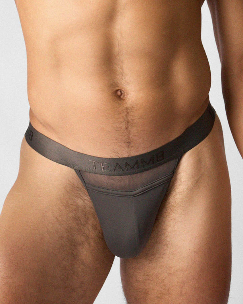 Teamm8 Score Sheer Sports Brief Pewter - mens sheer briefs bold hip cut-out front view