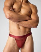 Teamm8 Score Sheer Sports Brief Shiraz - full-coverage front pouch close-up detail