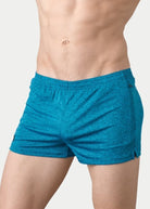 Awry Static Short Azure — men's 2-inch inseam heather print athletic short, front view