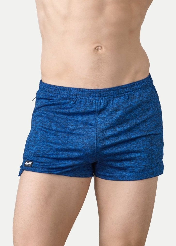 Awry Static Short Blue — rear view showing minimal inseam and static print detail