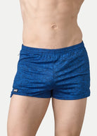 Awry Static Short Blue — rear view showing minimal inseam and static print detail