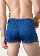 Awry Static Short Blue — side view showing hidden zipper pocket and clean elastic waistband