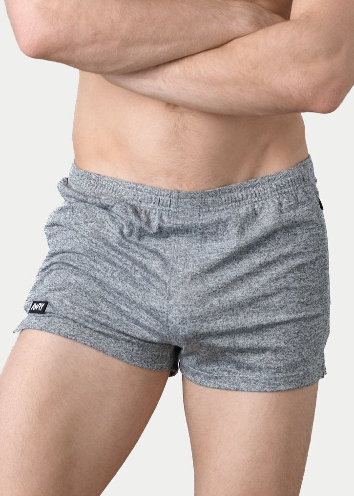 Awry Static Short Gray — rear view showing minimal inseam and static print detail
