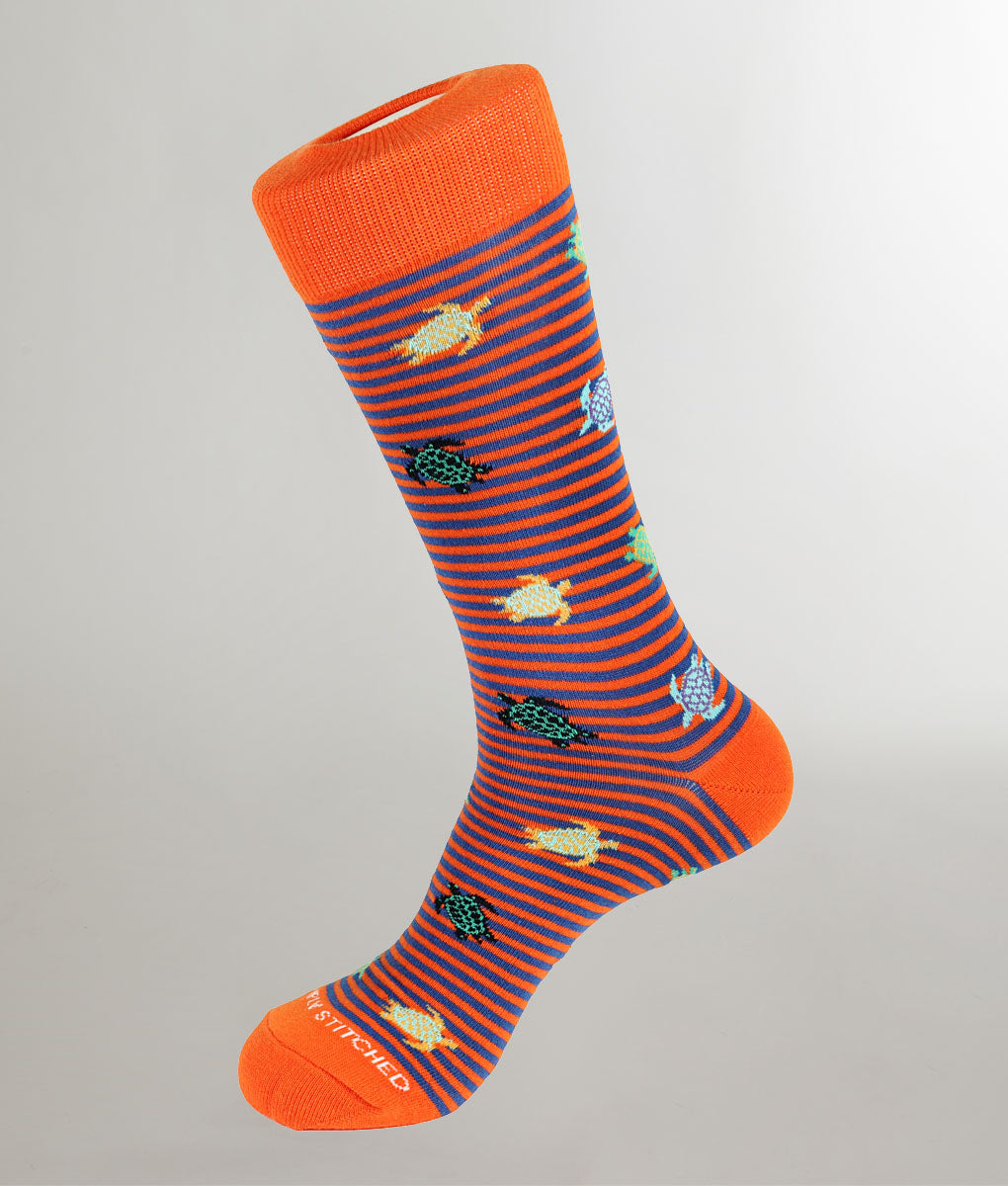 Unsimply Stitched Turtle Stripe Sock Orange-multi
