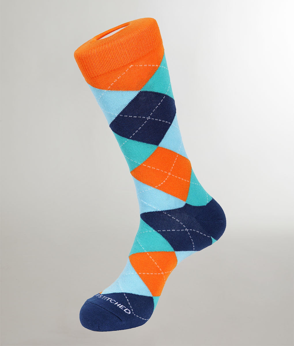 Unsimply Stitched Traditional Argyles Sock Orange-aqua