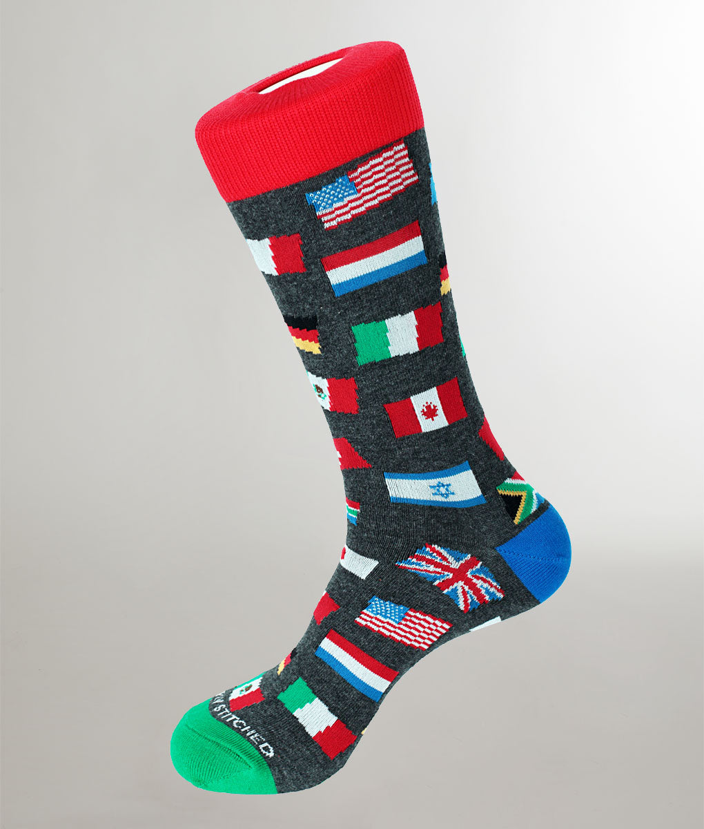 Unsimply Stitched Flags Sock Heather-grey