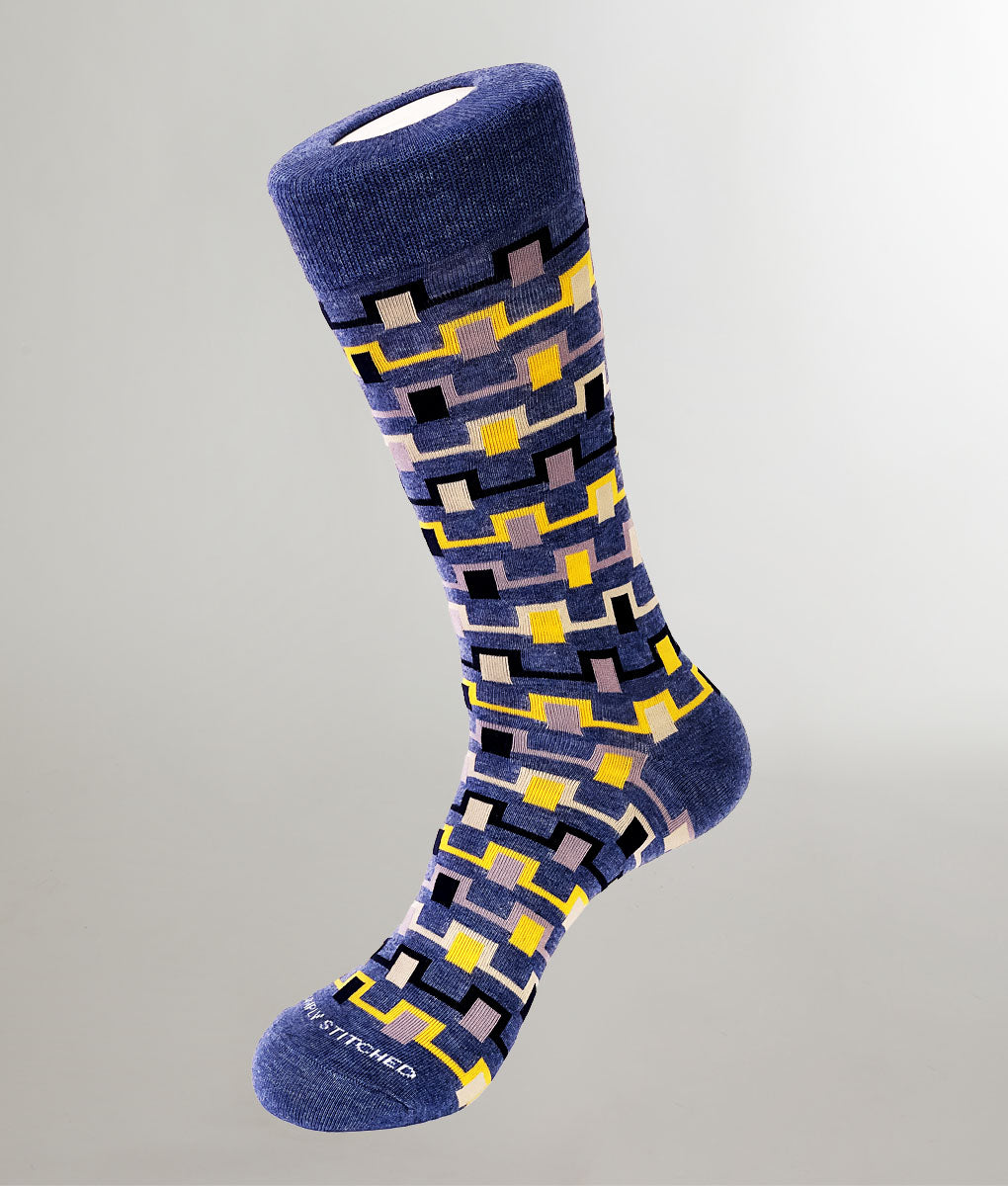 Unsimply Stitched Tabor Bricks Sock Heather-blue-yellow