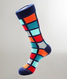 Unsimply Stitched Window Pane Sock Teal-grey-red-orange