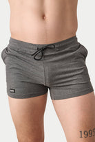 Awry Vers Short V2.1 Heather Gray — men's bamboo athletic short, front view showing form-fitting 4-inch inseam