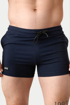 Awry Vers Short V2.1 Navy — men's bamboo athletic short, front view showing form-fitting 4-inch inseam