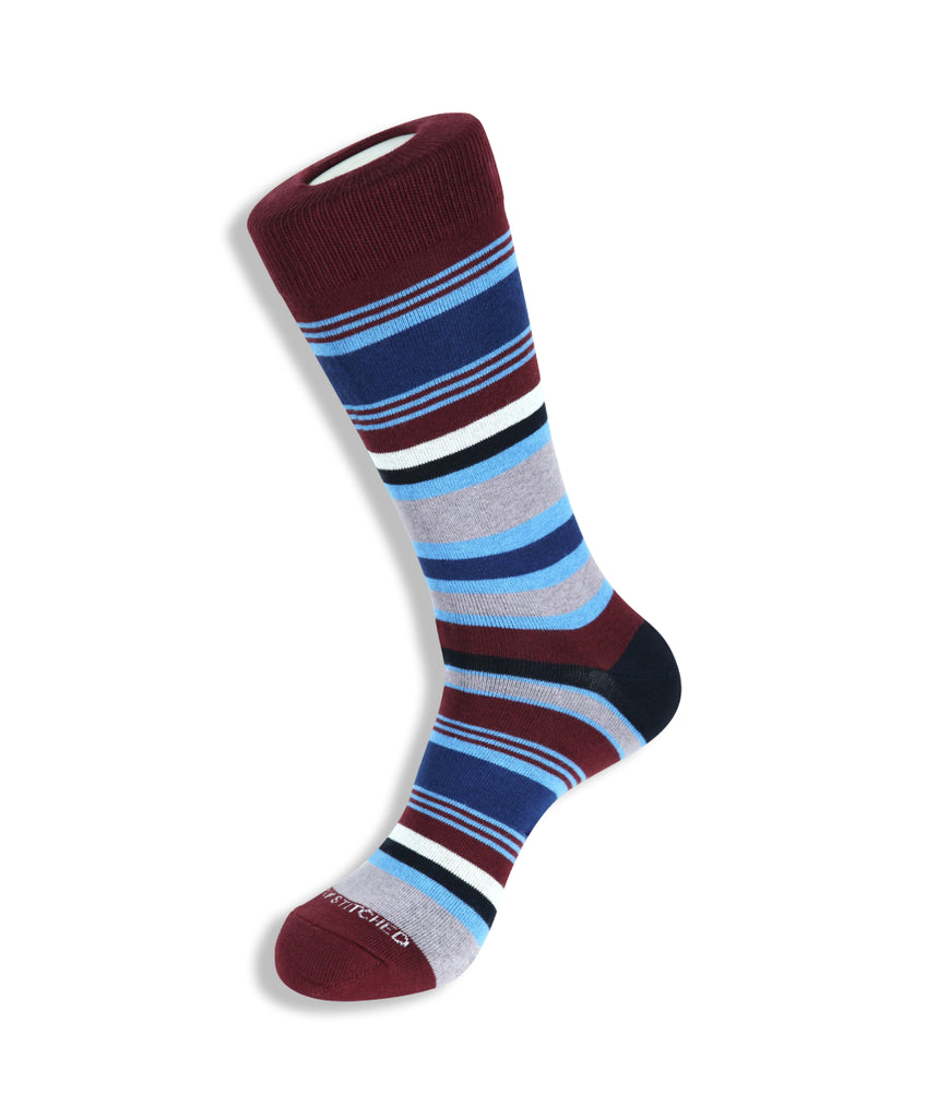 Unsimply Stitched Elegant Stripe Sock Maroon Grey